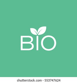 Ecology BIO Emblem Flat Icon On Green Background
