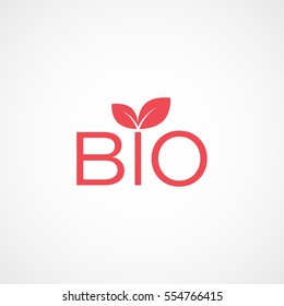 Ecology BIO Emblem Red Flat Icon On White Background
