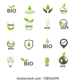 ecology and bio in green icons set vector