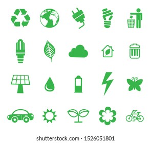 Ecology bio and organic icon set design, renewable conservation saving support and solution theme Vector illustration