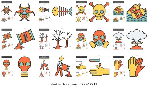 Ecology biohazard vector line icon set isolated on white background. Ecology biohazard line icon set for infographic, website or app. Scalable icon designed on a grid system.