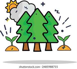 Ecology biotechnology tree Icon with clouds and sun and plants in vector format 