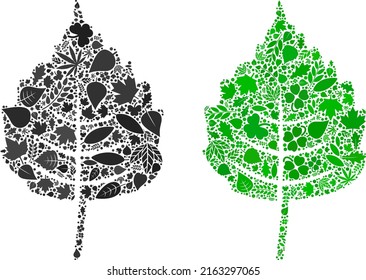 Composición de ícono de hoja de abedul ecológica de hojas de hierbas en tonos verdes y naturales. Concepto de vector ambiental ecológico para icono de hoja de abedul.