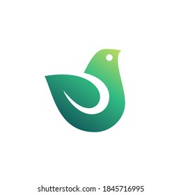 Ecology bird and green leaf vector icon.