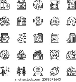 Ecology black line icons set. Vector Illustration. Set of 25 Ecology icons in line style