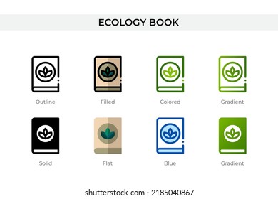 Ecology book icon in different style. Ecology book vector icons designed in outline, solid, colored, filled, gradient, and flat style. Symbol, logo illustration. Vector illustration