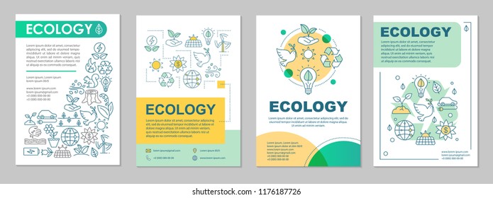 Ecology brochure layout. Environment protection. Flyer, booklet, leaflet print design with linear illustrations. Saving planet. Vector page layouts for magazines, annual reports, advertising posters