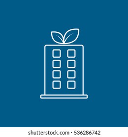 Ecology Building With Leaf Line Icon On Blue Background