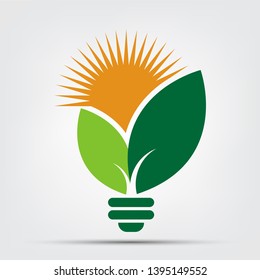Ecology bulb of green with sun and leaves nature on white background.vector illustrator 
  
