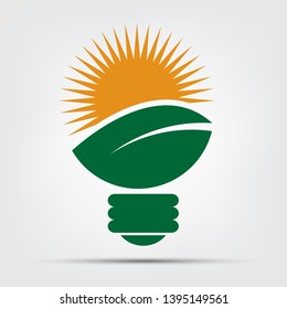 Ecology bulb of green with sun and leaves nature on white background.vector illustrator 
  