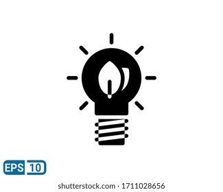 Ecology bulb lamp glyph style icon. Energy saving lamp symbol. eco friendly, green leaf, energy saving lamp symbol. EPS 10 