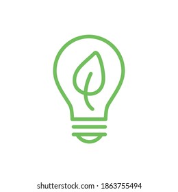 Ecology bulb lamp with leaf inside. World Environment Day. Energy saving lamp sign. Flat outline icon. Eco friendly concept. Vector illustration isolated on white