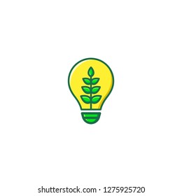 Ecology bulb lamp with leaf logo. Save energy, plant and nature concept.  Vector.