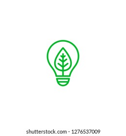 Ecology bulb lamp with leaf logo. Save energy, plant and nature concept.  Vector.