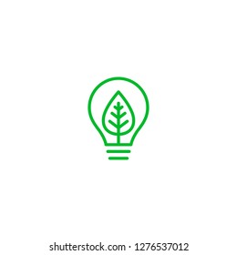 Ecology bulb lamp with leaf logo. Save energy, plant and nature concept.  Vector.