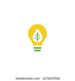 Ecology bulb lamp with leaf logo. Save energy, plant and nature concept.  Vector.