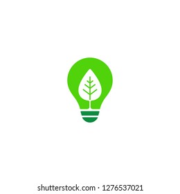 Ecology bulb lamp with leaf logo. Save energy, plant and nature concept.  Vector.