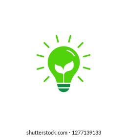 Ecology bulb lamp with leaf logo. Save energy, plant and nature concept.  Vector.