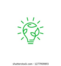 Ecology bulb lamp with leaf logo. Save energy, plant and nature concept.  Vector.
