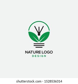 Ecology bulb lamp with leaf logo. Energy saving lamp symbol, icon template - vector