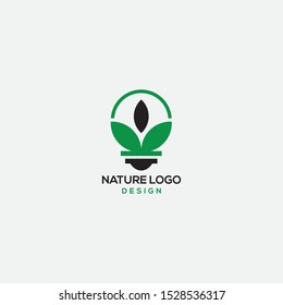 Ecology bulb lamp with leaf logo. Energy saving lamp symbol, icon template - vector