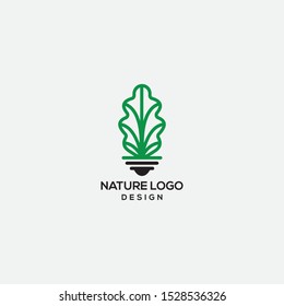 Ecology bulb lamp with leaf logo. Energy saving lamp symbol, icon template - vector