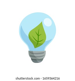 Ecology bulb lamp with leaf logo. Energy saving lamp symbol, icon.