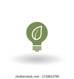 Ecology bulb lamp with leaf logo. Energy saving lamp symbol, icon. Eco friendly concept for company logo. Eco world, green leaf, energy saving symbol.Green energy eco logo design 