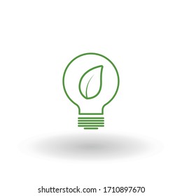 Ecology bulb lamp with leaf logo. Energy saving lamp symbol, icon. Eco friendly concept for company logo. Eco world, green leaf, energy saving symbol.Green energy eco logo design 