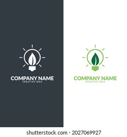 Ecology bulb lamp with leaf logo. Eco world, green leaf, energy saving lamp symbol.