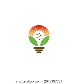 Ecology bulb lamp with leaf logo. Energy saving eco friendly lamp symbol, icon. 