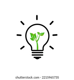 Ecology bulb lamp with leaf logo. Energy saving lamp symbol, icon. Eco Friendly, Eco world, green leaf, energy saving lamp symbol.