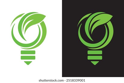 Lámpara de bombilla ecológica con logotipo de hoja. Símbolo de la lámpara de ahorro de energía, icono. Respetuoso del medio ambiente, mundo ecológico, hoja verde, símbolo de la lámpara de ahorro de energía Pro Vector