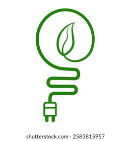 Ecology bulb lamp with leaf, simple flat style, illustration, logo sign symbol pictogram template, for ui or ux isolated on white for mobile app, editable