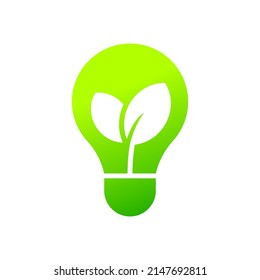 Ecology bulb with leaf icon, Energy saving lamp symbol, Lightbulb green energy concept, Simple flat design, Vector illustration