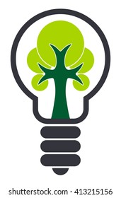 Ecology bulb with tree inside isolated on white background. Eco lamp icon