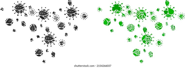Ecology burst icon mosaic of herbal leaves in green and natural color tints. Ecological environment vector template for burst icon. Burst vector image is designed with green herbal items.