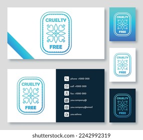 Ecology business card set. Cruelty free products, animal welfare and ethical manufacturing and business. Poster or banner for website. Cartoon flat vector illustrations isolated on grey background