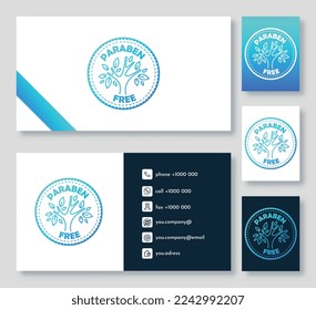 Ecology business card set. Products free from paraben, care for environment, nature, health and ecology. Poster or banner for website. Cartoon flat vector illustrations isolated on grey background