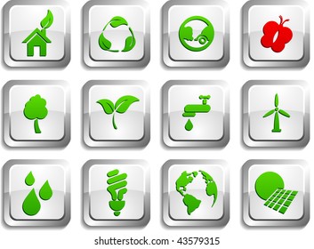Ecology  button set. Vector illustration.