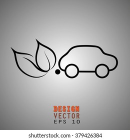 Ecology car concept, Green car concept, Car with two leaves, low emissions green car, bio ethanol car