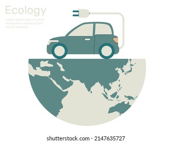 Ecology Car on earth, Green city life ecology concept nature conservation, Vector design illustration.