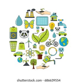 Ecology cartoon icons set. Ecology vector illustration for design and web isolated on white background. Ecology vector object for labels, logos and advertising