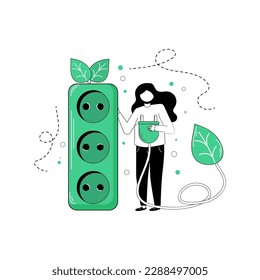 Ecology. The characters develop the concept of green energy. Green sustainable development illustration. The concept of green electricity and energy saving. Vector illustration.