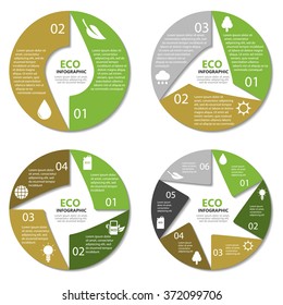 Ecology circle diagram, round infographic. Nature concept with 2, 3, 4, 6 options. Vector EPS10