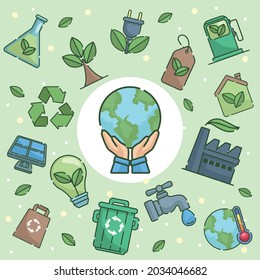ecology circular frame pattern icons