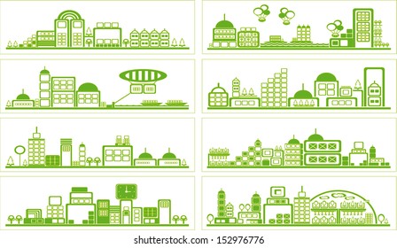 Ecology city and elements background vector concept- solar and wind alternative energy