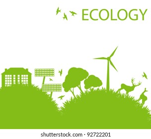 Ecology city and elements background vector concept- wind alternative energy