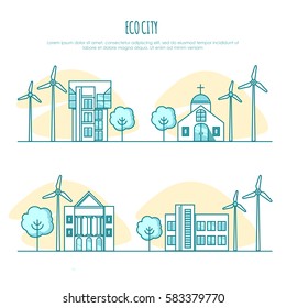 Ecology city landscapes, eco urban houses. Alternative energy for your design