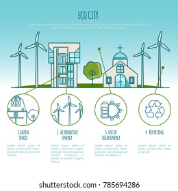 Ecology city landscapes, Urban houses. Alternative energy. Infographic illustration for your design